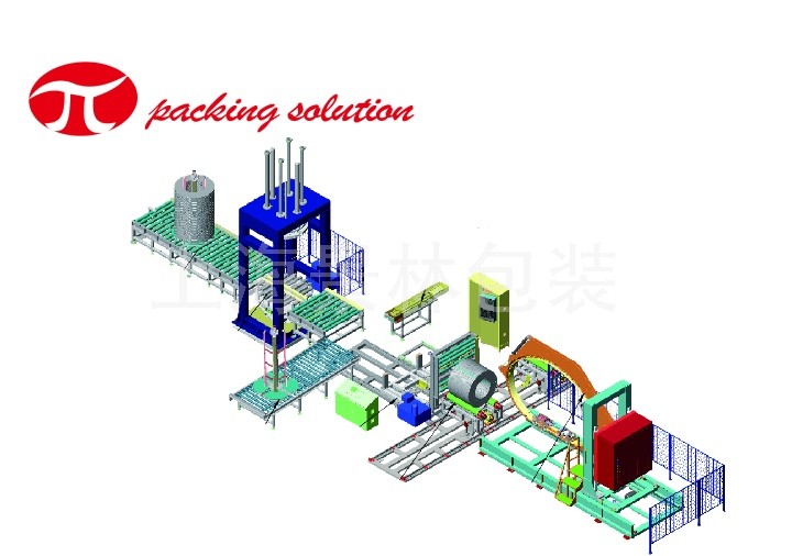 Wide Wire Coil Compacting And Holder-Removing Packaging Line